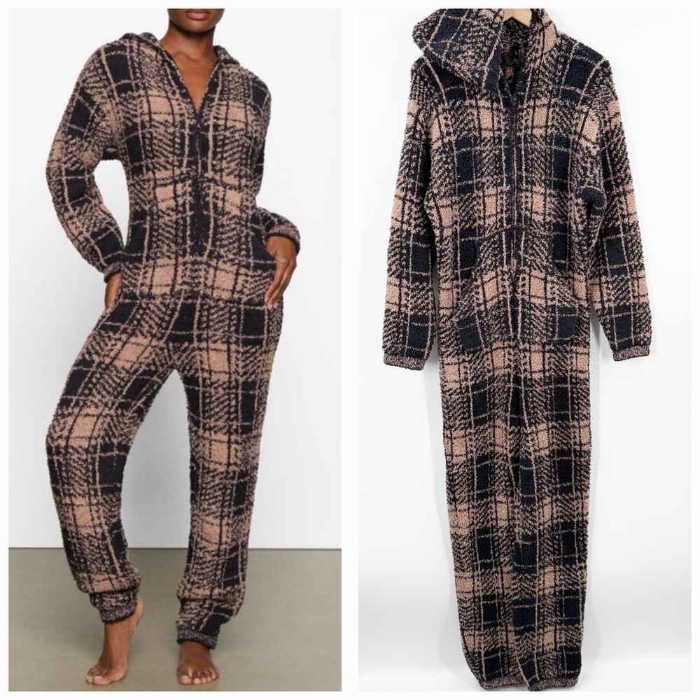 Skims Cozy Knit Plaid Jumpsuit Romper